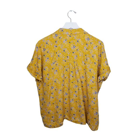 RACHEL ZOE 100% Linen Floral Yellow Shirt Short Sleeves - Small - Picture 3 of 6